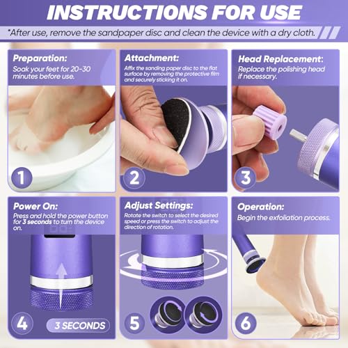 Saker Electric Foot Callus Remover, Electric Foot File Nail Grinder 2 in 1, Rechargeable Pedicure Tools for Feet with 60+10PCS Sandpaper & 12 Adjustable Speeds for Men Women Dead Dry Skin Calluses