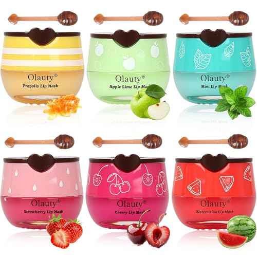 6 PCS Bee Lip Balm Honey Pot, Moisturising Sleep Lip Mask to Reduce Lip Lines, Propolis Lip Mask Overnight Hydrating Lip Balm with Stick for Dry, Chapped & Cracked Lips