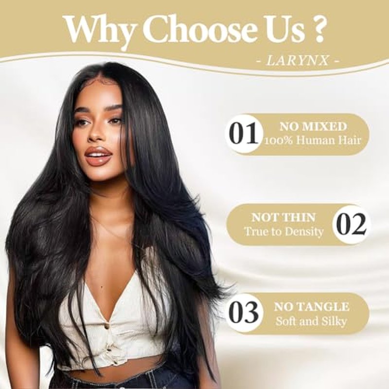 LARYNX Straight Lace Front Wigs Human Hair Full 13x4 Transparent HD Lace Front Wigs Pre Plucked 180% Density Glueless Wigs Real Human Hair Wig For Women (22 Inch)