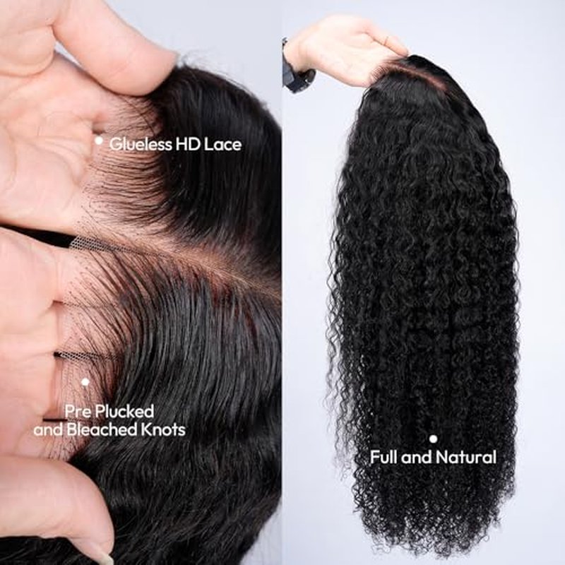 SUPERNOVA Curly Human Hair Wig Ready to Wear Glueless Kinky Curly 13x6 HD Lace Front Wigs Human Hair 14Inch 180 Density Virgin Human Hair Pre Plucked Pre Cut Bleached Knots for Women
