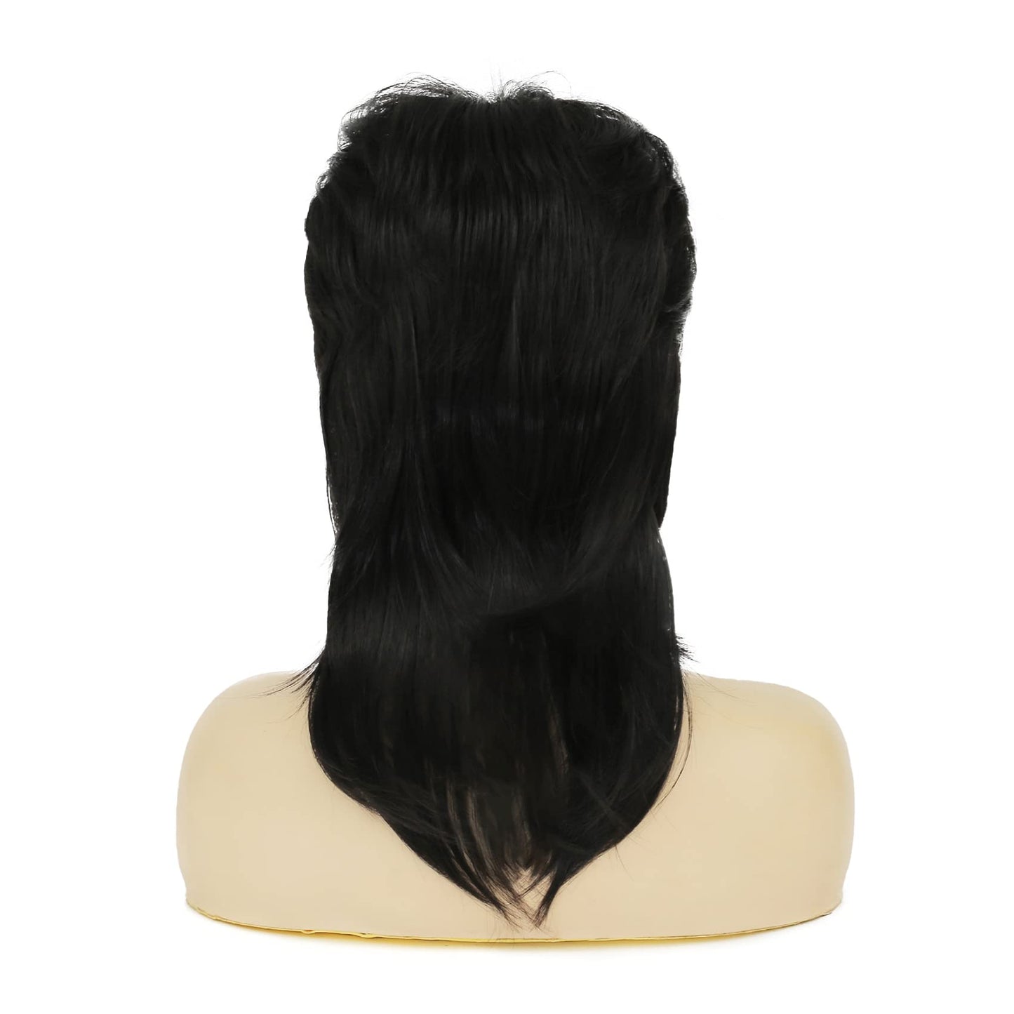 Amnenl Mullet Wig for Women Black Shoulder Length Shaggy Layered Wig Curly 80s Wigs Heat Resistant Cosplay Daily Hair Wigs (Black)
