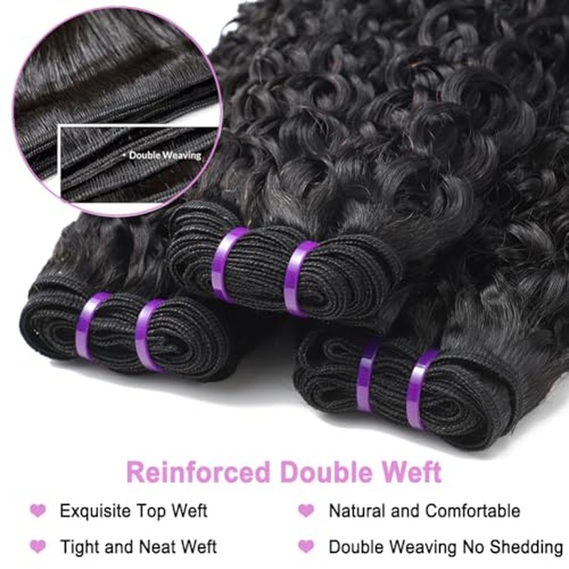 Seekomi Burmese Curly Human Hair 3 Bundles 16 18 20 Inch 100% Virgin Water Curly Bundles Human Hair with Spiral Ends Double Weft Quick Weave for Women, Natural Black Color, 300g