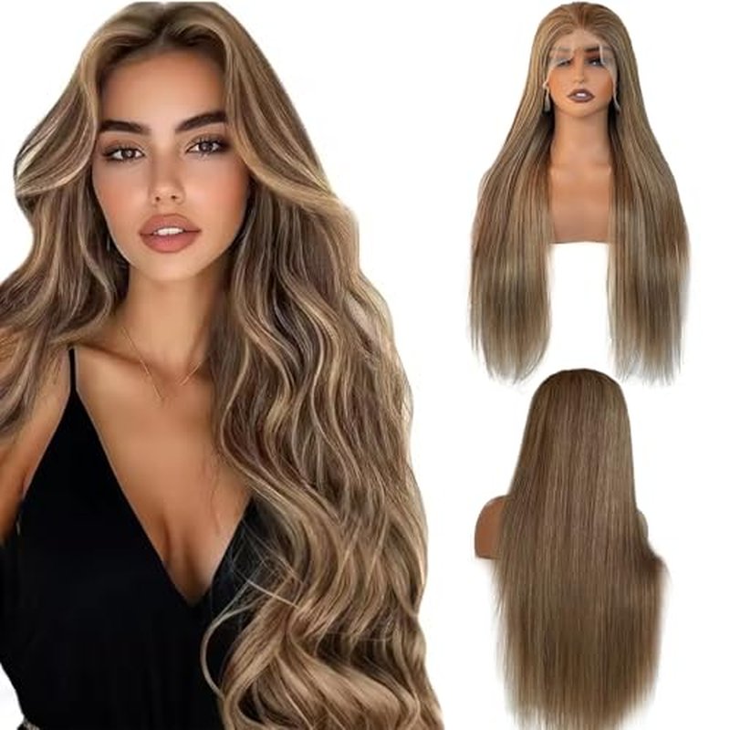 Munx 13x6 Highlight Brown and Blonde Human Hair Wigs, HD Transparent Lace Front Wig with Brown Roots Pre Plucked with Baby Hair for Women Bleached Knots 180% Density 20¡±, Can Be Restyled
