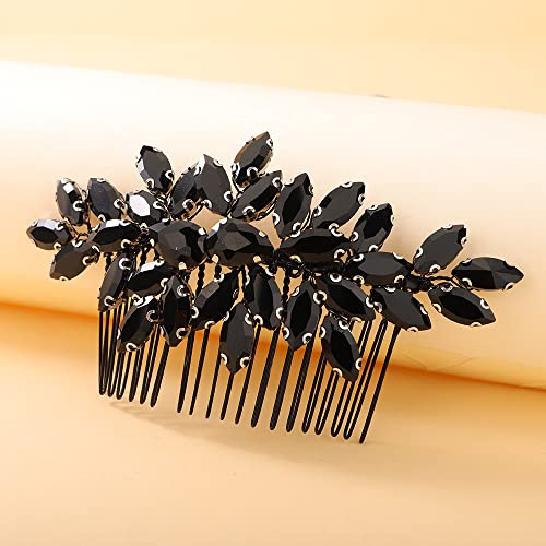 Teyglen Hair Comb, Crystal Bride Wedding Hair Comb Full Black Rhinestone Side Comb Bridal Hair Piece Accessories for Bride Women Girl (Black, 11 * 6 cm / 4.33 * 2.36 inches)
