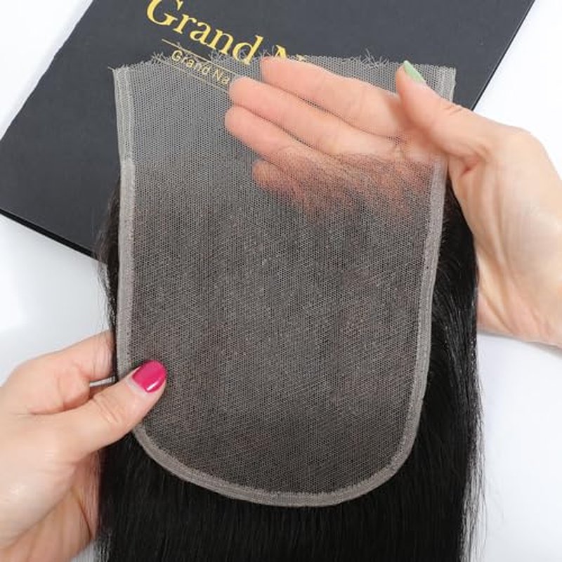 Grand Nature 5x5 HD Lace Closure, Virgin Human Hair Lace Closure Straight, Pre Plucked Natural Hair Line With Bleachable Knots