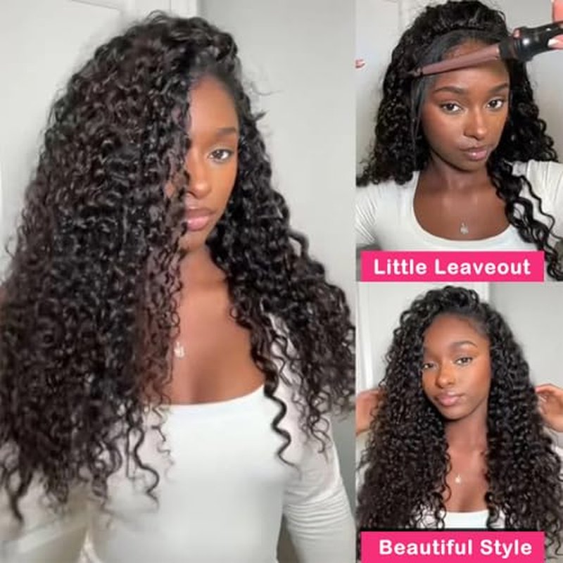 Curly Half Wig Human Hair Deep Wave, All Hairstyles In One Curly Half Wigs, Flip Over With Adjustable String Invisilbe Hairline Beginner Friendly Headband Wig for Black Women 200% Density 16 Inch