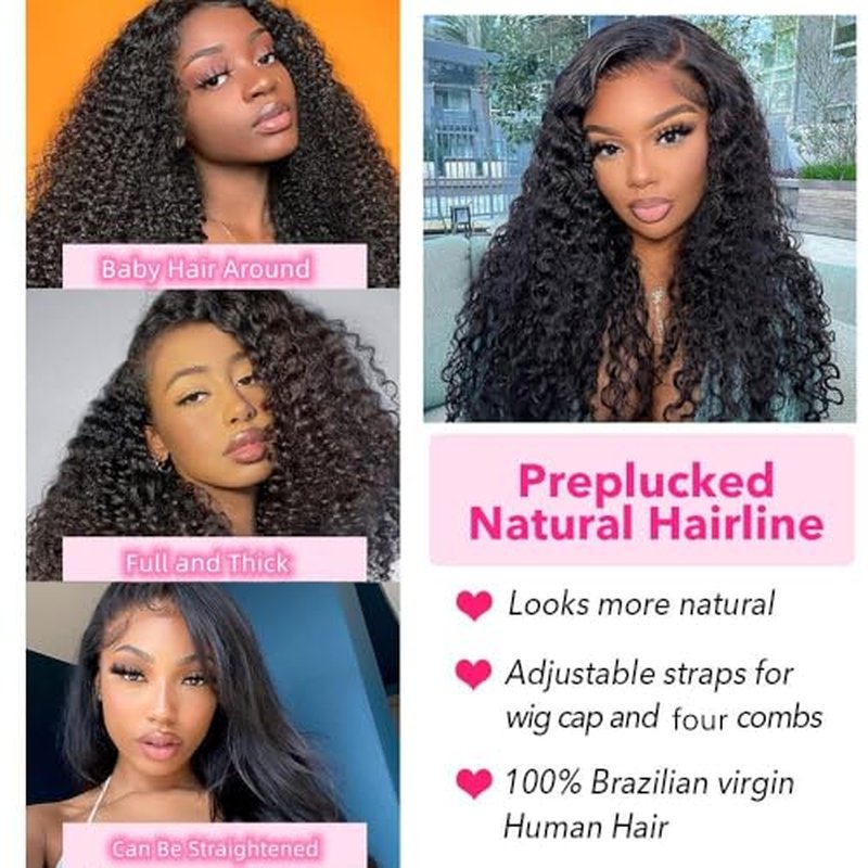 Kinky Curly Wig Human Hair 13x6 Lace Frontal 220% Density 16 Inch Afro Kinky-Curly Bob HD Transparent Lace Front Wig for Women Pre Plucked With Baby Hair Glueless Short Kinky Curly Wigs