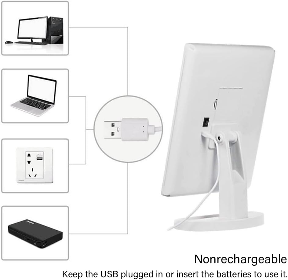 Lighted Makeup Mirror - 16 LED Lights, 180° Rotation | Touch Screen Brightness Adjustment, USB Powered (White)