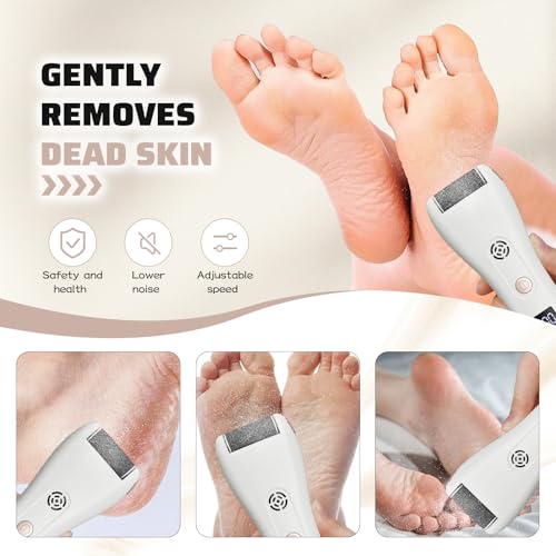 Electric Callus Remover for Feet with Vacuum,16-in-1 Professional Pedicure Tools Foot Care Kit, Foot Scrubber Electric Feet File Pedi for Hard Cracked Dry Dead Skin, Battery Display 8019 White