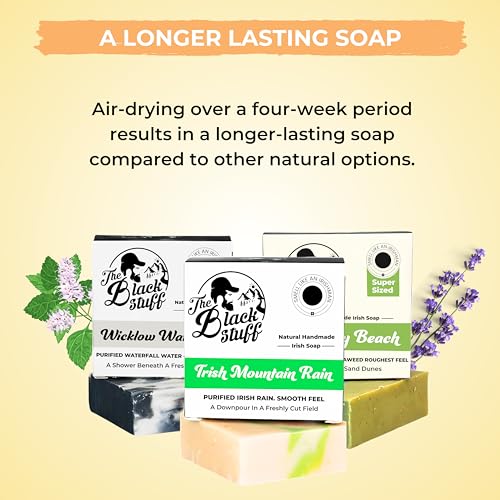 The Black Stuff All Natural Bar Soap for Men Handmade Cold Process Soaps with Organic Ingredients and Essential Oils - Mens Soap for Daily Use - Wicklow Waterfall, Irish Rain Mountain, Dogs Bay Beach
