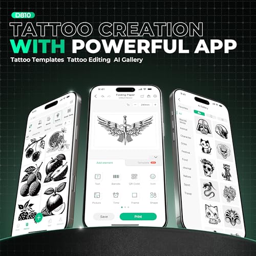Nelko Tattoo Stencil Printer, D810 Wireless Thermal Tattoo Printer with 10pcs Tattoo Transfer Papers, Portable Tattoo Machine for Artist & Beginners, Compatible with Phones, Tablets & PC, Black