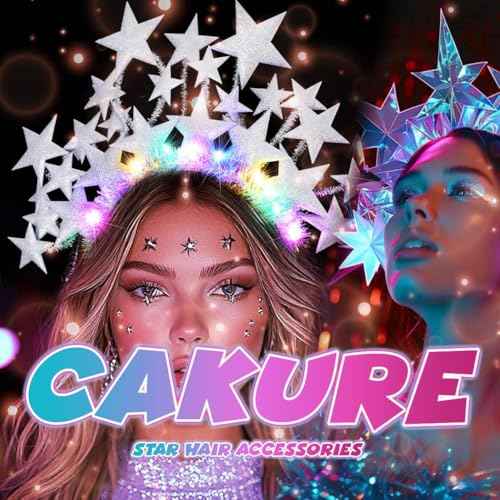 CAKURE Light Up Star Headband Led Stars Headpieces Glowing Party Costume Headwear Brithday Hair Accessories for Women