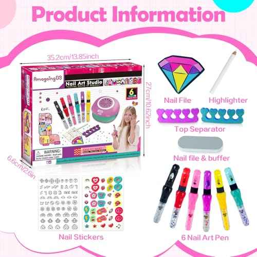 Kids Nail Polish Set for Girls,Kids Nail Art Kit for Girls Ages 7-12 Years Old Cool Girly Gifts with Nail Polish, Pen, Nail Dryer, Stickers, Glitter, Makeup Gift for Birthday