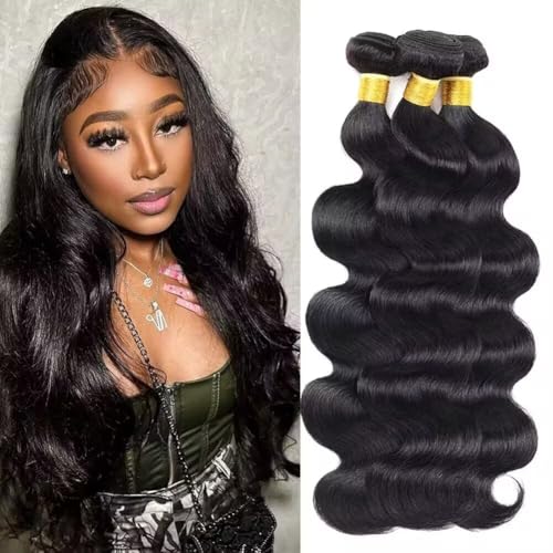 12A Human Hair Bundles 18 20 22 Inch Body Wave Bundles Human Hair 100% Unprocessed Brazilian Virgin Weave 3 Bundle for Women Natural Black Wet and Wavy Human Hair Extensions