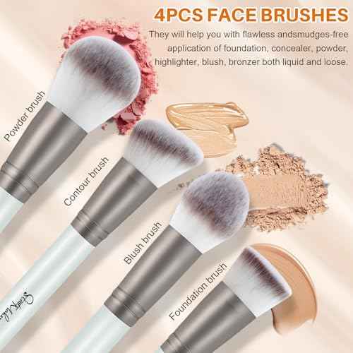 START MAKERS 15PCS Professional Makeup Brushes Set, Premium Synthetic Foundation Powder Concealer Eyeshadow Blush Kabuki Brushes Kit, MakeUp Brushes with 2 Makeup Sponges, Dual-Sided Mirror