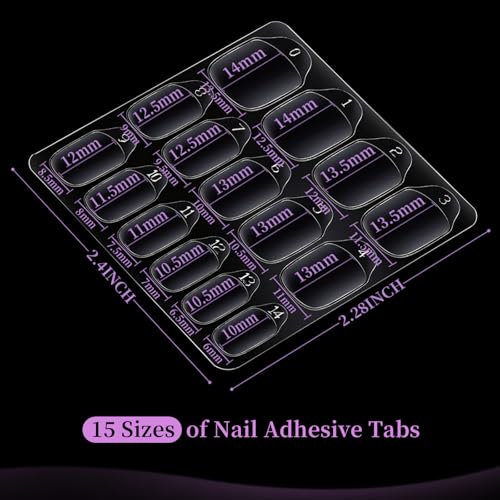 Teenitor 600pcs Press on Nail Adhesive Tabs, 15 Sizes of Nail Stickers for Press on, Press on Nails Stickers Press on Nail Sticky Tabs for Nails, Nail Glue Stickers Nail Glue Tabs, 40 Sheets