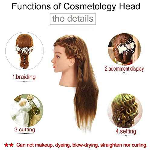 Mannequin Head with Hair, Beauty Star Doll Head for Hair Styling, 20 Inch Long Gold Syntheic Hair Cosmetology Manikin Training Head Model, Hairdressing Practice Head with Clamp Stand and Braiding Kit