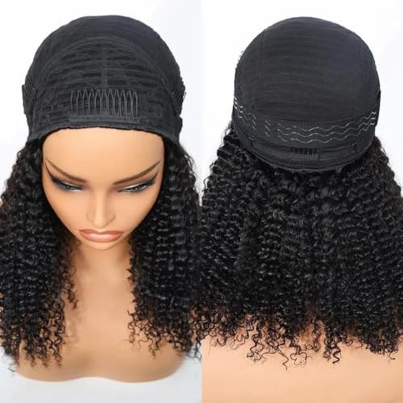kiss love Kinky Curly Half Wig Human Hair Upgrade 4C Edge Hairline 180 Density 3 In 1 Seamless Flip Over Half Wigs With Drawstring Beginner Friendly Glueless Put and Go Headband Wig For Women