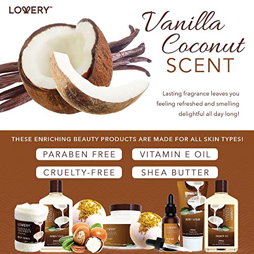 Christmas Gifts For Women Gift Basket for Women? 9 Piece Set of Vanilla Coconut Home Spa Set, Includes Fragrant Lotions, Extra Large Bath Bombs, Coconut Oil, Luxurious Holiday Bath & Body Gift Sets