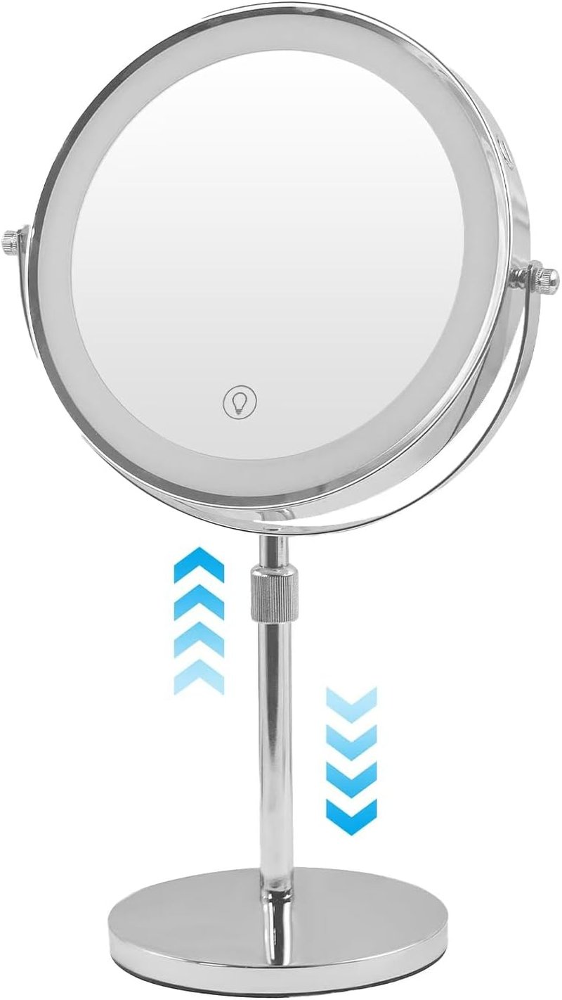 Lighted Makeup Mirror - 10x/1x Magnification, 3 Color Options | Rechargeable, 8-Inch Height Adjustable & 360° Rotatable