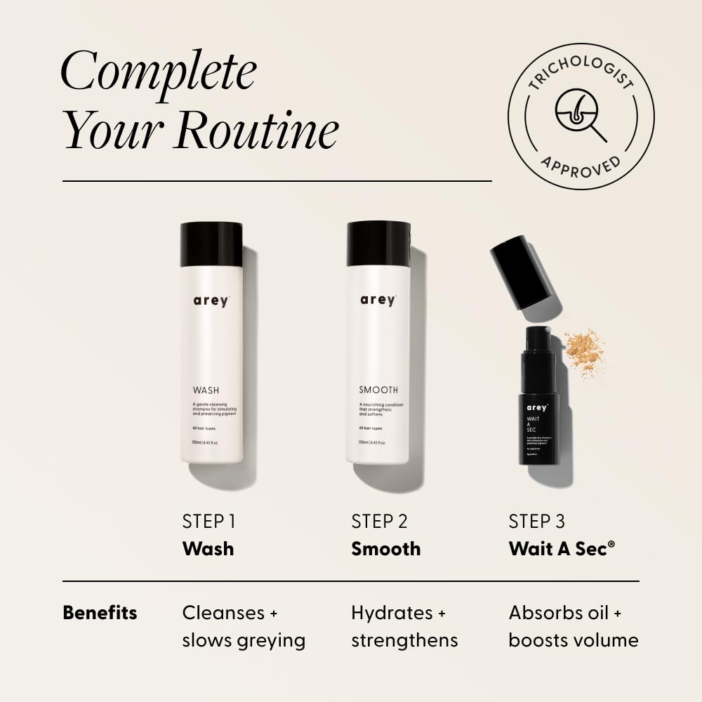 Arey Wait A Sec™ Dry Shampoo | Absorbs Oil & Adds Volume + Reduce the Signs of Aging Hair with Science-Backed Formula to Preserve Pigment | Non Aerosol Tinted Powder | Vegan, Cruelty-Free (0.53 oz)