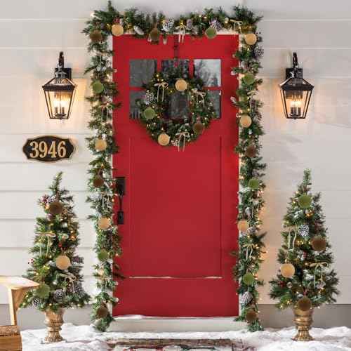 IPOPU 15PCS 3.15" Velvet Christmas Balls with 10PCS Velvet Bows Christmas Tree Ornaments Set Flocked Christmas Balls for Xmas Decorative Hanging Ornaments(Brown, Green, Khaki)