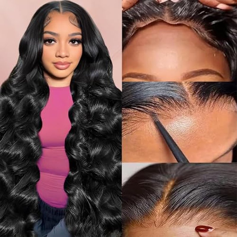 26 Inch 5x5 HD Lace Closure Wigs Human Hair Wear and Go Glueless Wigs Human Hair Pre Plucked Pre Cut for Beginners Body Wave Lace Front Wigs for Women 180% Density Natural Black