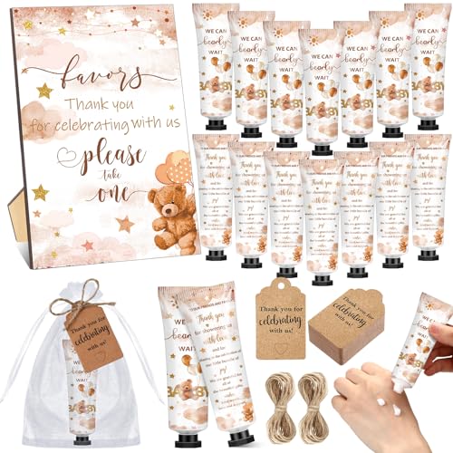 50 Sets Baby Shower Hand Cream with Organza Bag Thank You Card Baby Shower Wedding Gifts for Guests Bridal Wedding Favors for Guests, Thank You Gifts for Women(Brown Bear)