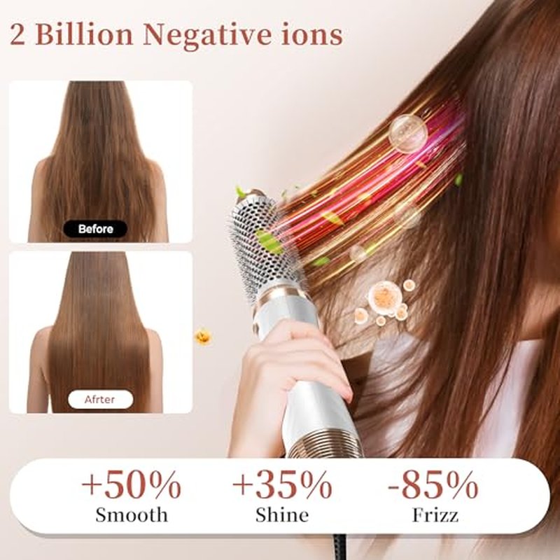 6 in 1 Hair Dryer Brush, Upgrade Detachable Blow Dryer Air Styler Wrap Curler, Hot Air Brush Curly Twist Curling Iron, Negative Ion Blow Dryer Hot Styler, Travel Hair Styling Tool
