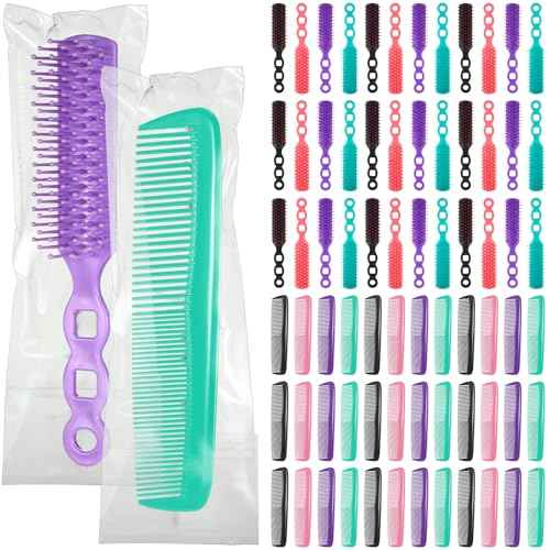 72 Pcs Bulk Hair Brushes Combs Set for Homeless Individually Wrapped Hairbrushes Bulk Curly Thick Long Smoothing Detangling Hairbrushes for Women Hotel Homeless Nursing Charity (Multicolor)