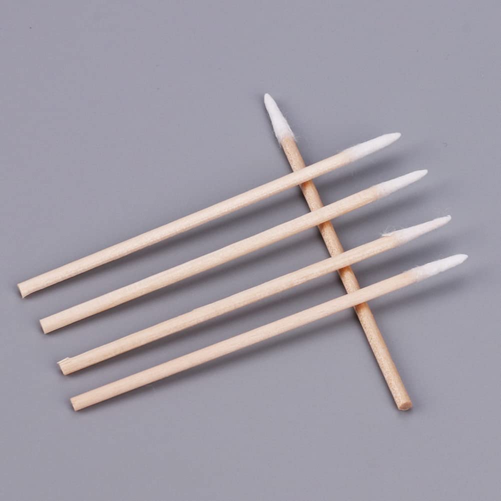 RIKWOG 200pcs Pointed Cotton Swabs, 4 inch Precision Microblading Cotton Swab Cotton Sticks Applicator for Eyebrow Tattoo Beauty Make-up Nail Clean, Wood Handle Pointed Tip Head