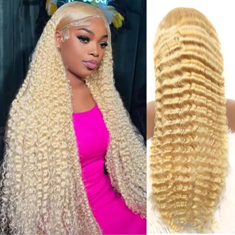 613 13x6 Lace Front Wig Human Hair 20 Inch Blonde Wig Human Hair 613 Deep Wave HD Lace Front Wigs 200% Density Pre Plucked With Baby Hair for Women