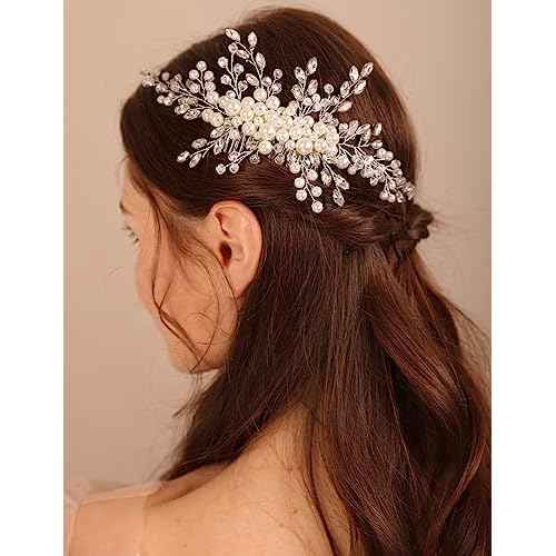 Hair Comb, Wedding Ivory Crystal Rhinestone Headpiece Pearls Hair Accessory for Brides