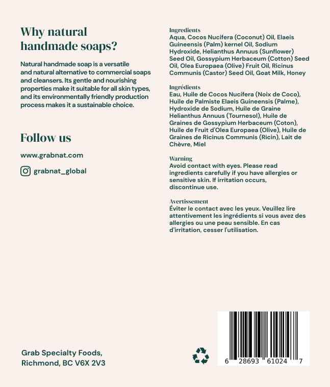 4-Pack Goat Milk Honey Soap (4x100g) | Handmade, All-Natural, Cold-Processed | W/Real Goat Milk and Honey | Nourishing Cleanse for Face & Body, Suitable for All Skin Types (4 x100grams/4 x 3.5oz)