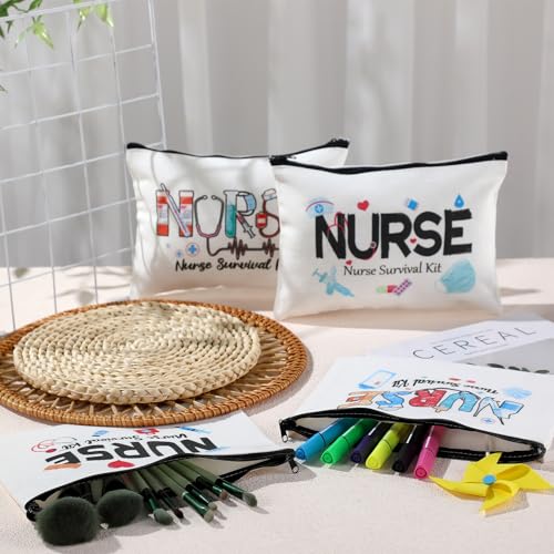 Photect 6 Pieces Nurse Makeup Bags Nurse Canvas Cosmetic Bag Survival Kit Travel Pouch Bag Gift for Women Girls Nurses School Practitioner Supplies(Beige)