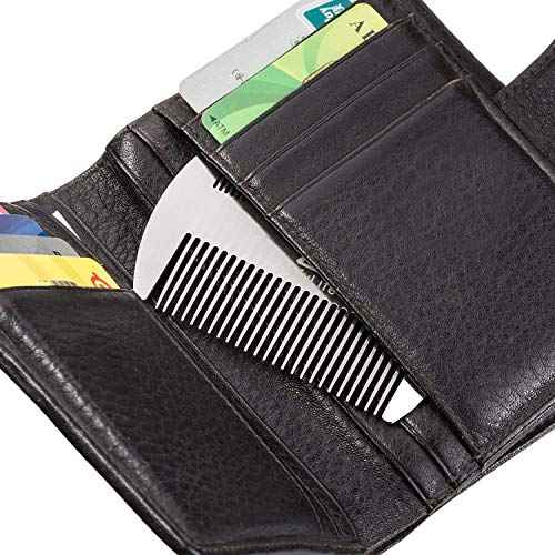 AhfuLife Stainless Steel Metal Hair&Beard Comb - Anti-Static Dual Action Beard Comb - Credit Card Size Combs Perfect for Wallet and Pocket - Presented in Gift Box - 2 Pcs
