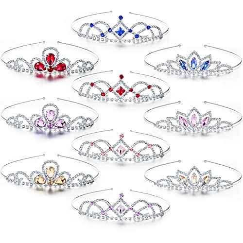 10 Pieces Girls Princess Rhinestone Crown Colorful Crystal Headband Crystal Tiara Rhinestone Princess Headband for Birthday Wedding Crown Party Prom, Little Girls, Colorful