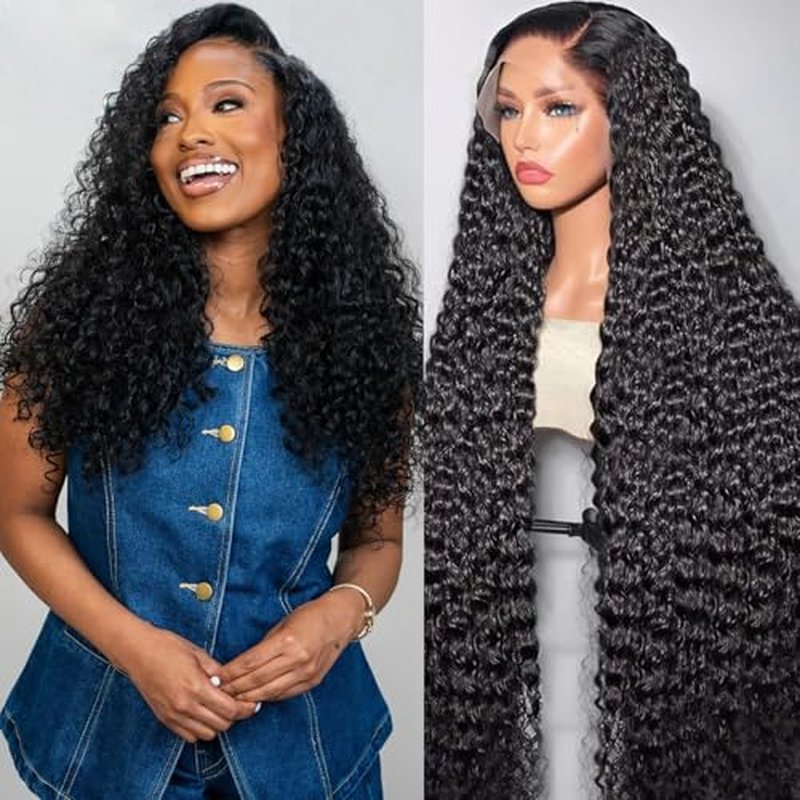 MISSJAY Deep Wave Lace Front Wig Human Hair 13x6 Lace Frontal Wigs 200% Density Glueless Brazilian Virgin Human Hair Wig Deep Curly Wigs Pre Plucked for Black Women 24 Inch