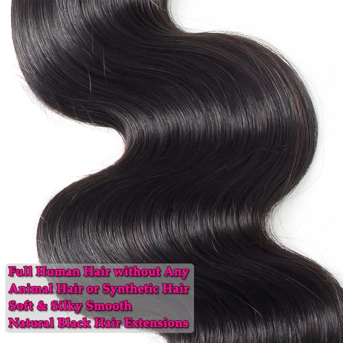 12A Human Hair Bundles 400g Body Wave Bundles Human Hair Extensions 16 18 20 20 Inch Brazilian Virgin Body Wave 4 Pieces Deals Unprocessed Brazilian Quick Weave Extensions Natural Black
