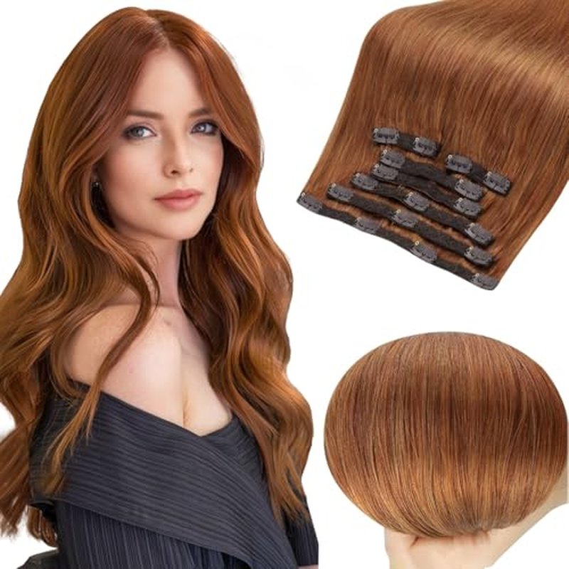 Full Shine Clip in Hair Extensions Copper Hair Extensions Human Hair Long Hair Extensions Clip ins Remy Hair Double Weft Clip in Human Hair Extension 7 Pcs 22Inch 120G