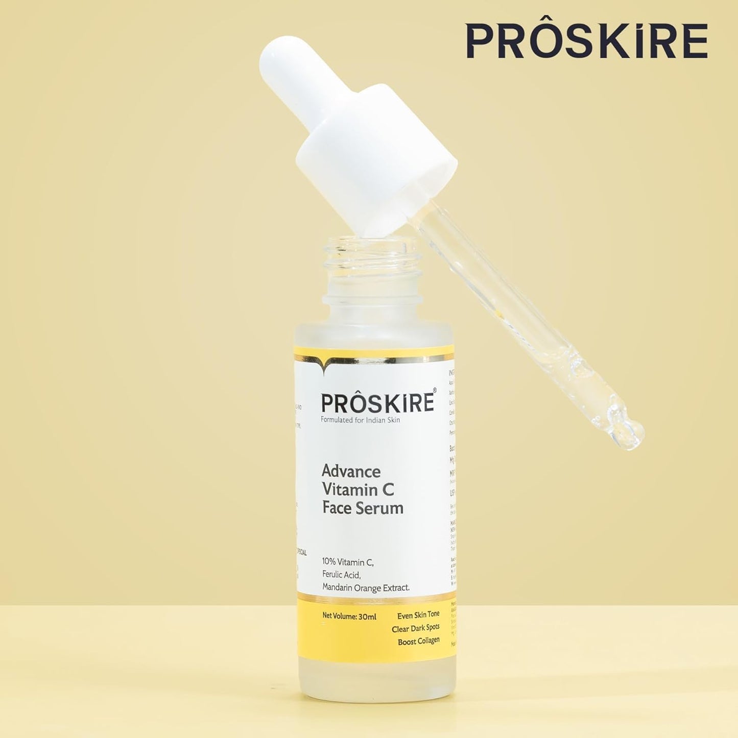 Pro-skire 10% Advance Vitamin C Serum With Ferulic Acid, Mandarin Orange Ext. For Dark Spots, Pigmentation & Glowing Face - (1.01 oz) 30 ml Pack