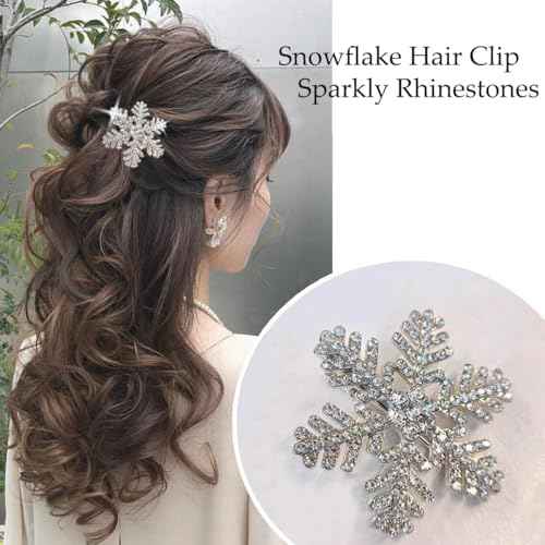 6Pcs Snowflake Hair Clip Sparkly Rhinestone Hair Barrettes for Women 3 Styles Snowflake Hairpins Christmas Hair Accessories Party Gifts