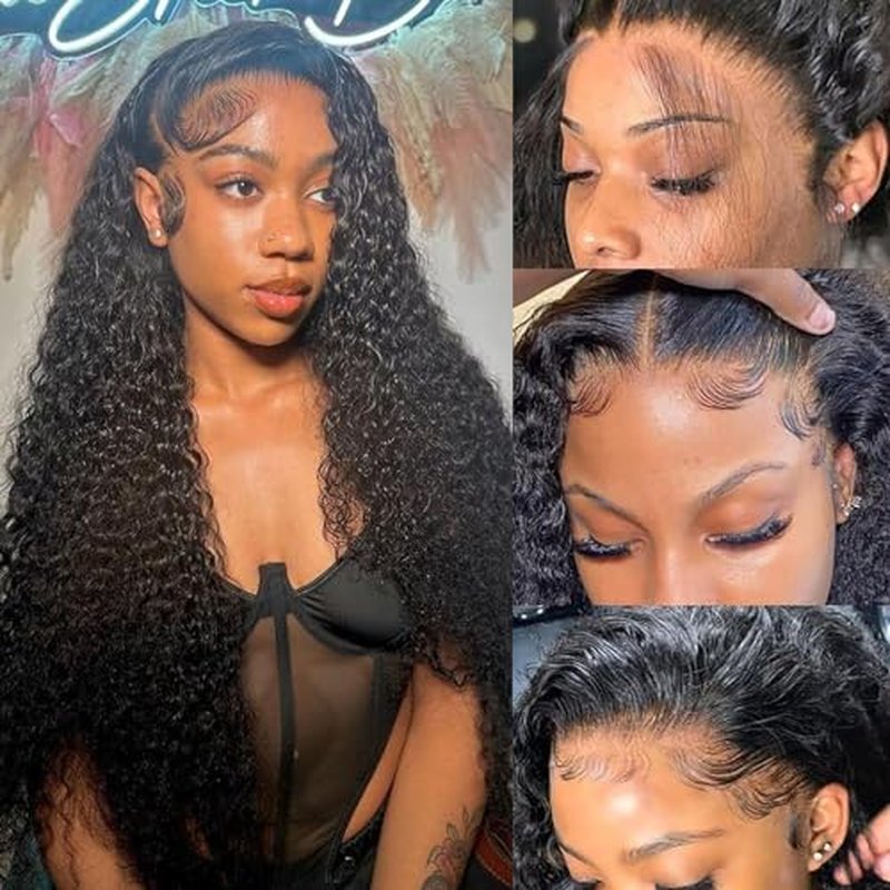 Water Wave 13x6 Lace Front Wigs Human Hair Pre Plucked 180% Density HD Transparent Water Wave Lace Frontal Wigs Human Hair for Women Curly Lace Front Wigs Natural Color 26 Inch