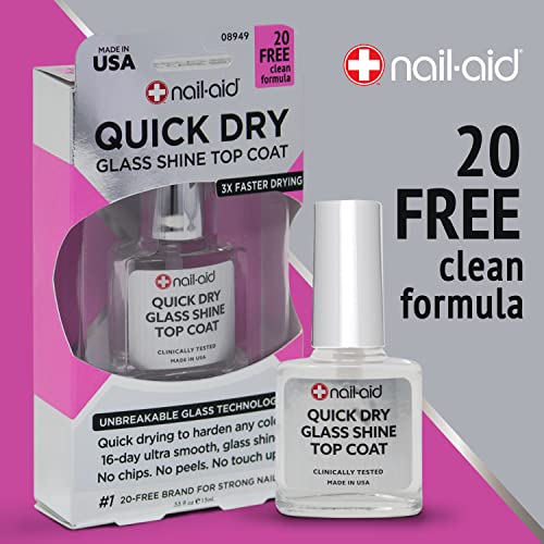Nail-Aid Quick Dry Glass Shine Top Coat, Long Wear, Scratch Resistant Color, Clear, 0.55 Fl Oz