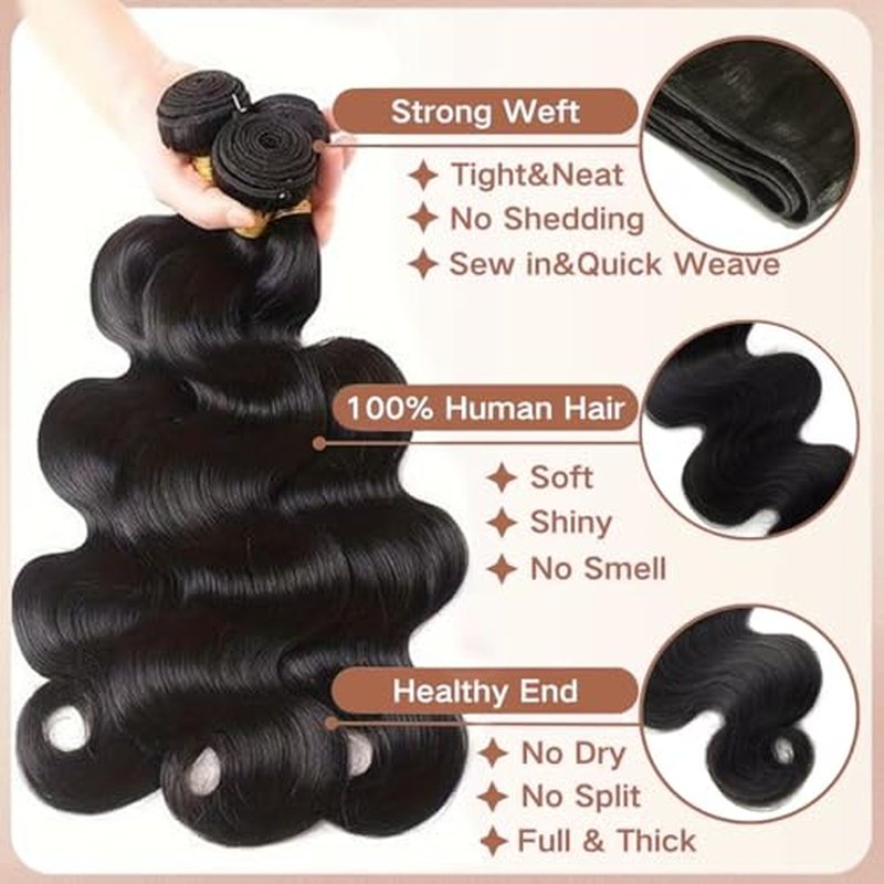 KRN Body Wave Bundles Human Hair 14 16 18 Inch 14A Raw Human Hair Bundles 100% Unprocessed Brazilian Virgin Hair Body Wave Bundles Natural Color