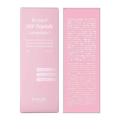 RAVIEL Retinol & Collagen 10X Peptide Ampoule – Firming Face Serum for Wrinkles, Pores, Elasticity & Aging Skin, Korean Skincare, 30ml (1.01 fl oz)