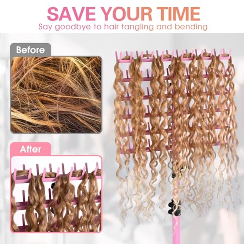 Klvied Braiding Hair Rack Standing 144 Pegs, Heavy Duty Hair Racks for Braiders Standing, Hair Divider Rack for Braiding Hair Separator, Braiding Rack with Carrying Bag and Hair Braiding Tools, Pink