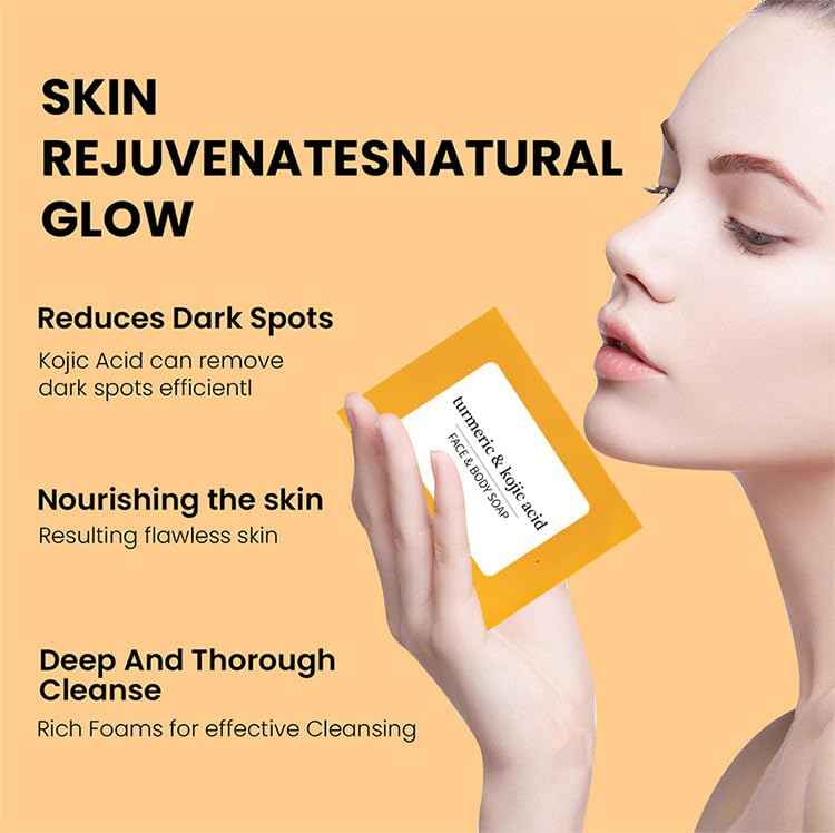 Turmeric Kojic Acid Soap Bar for Dark Spots Reduce, Deeply Cleaning Face & Body with Hyaluronic Acid, Collagen - Nourishing & Deep Hydration, Vitamin E for Glowing Skin (3)