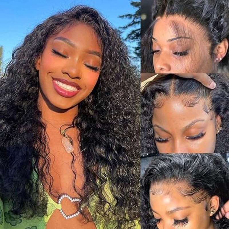 Deep Wave Lace Front Wigs Human Hair 200% Density 13x6 HD Lace Frontal Wigs Human Hair 22 Inch Deep Wave Wig Pre Plucked Curly Wigs Natural Hairline