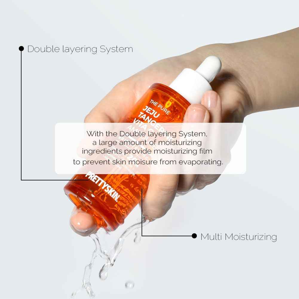 PRETTYSKIN Jeju Tangerine Vitamin C Ampoule 1.75 fl.oz.| 11-Vitamin Complex + Panthenol + Niacinamide + Adenosine | Lightweight Hydrating & Calming Korean Serum for Sensitive Skin